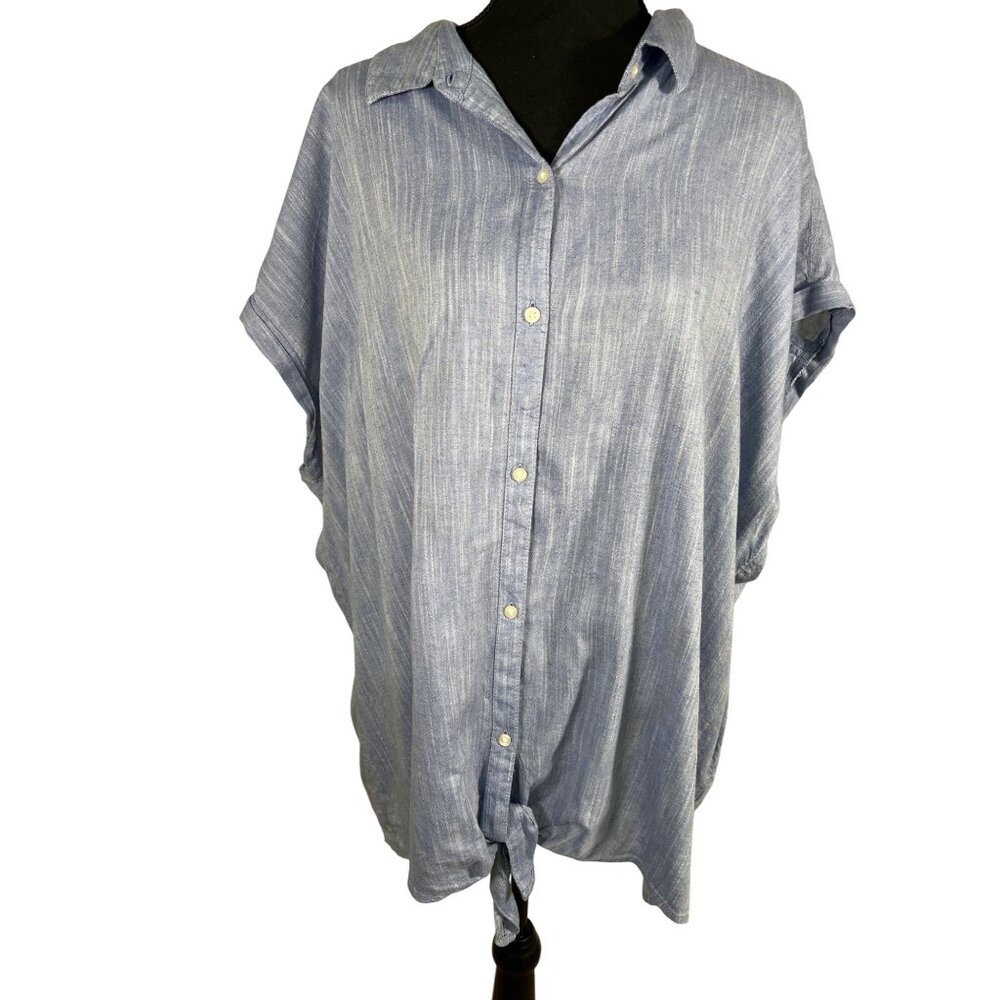 Old Navy denim chambray shirt 3X cap sleeve‎